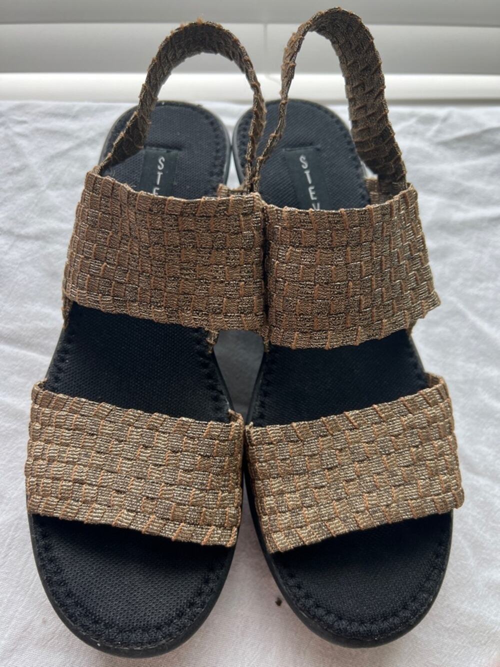 Steven by Steve Madden Golden Brown Elastic Woven Slingback Sandals-size 8